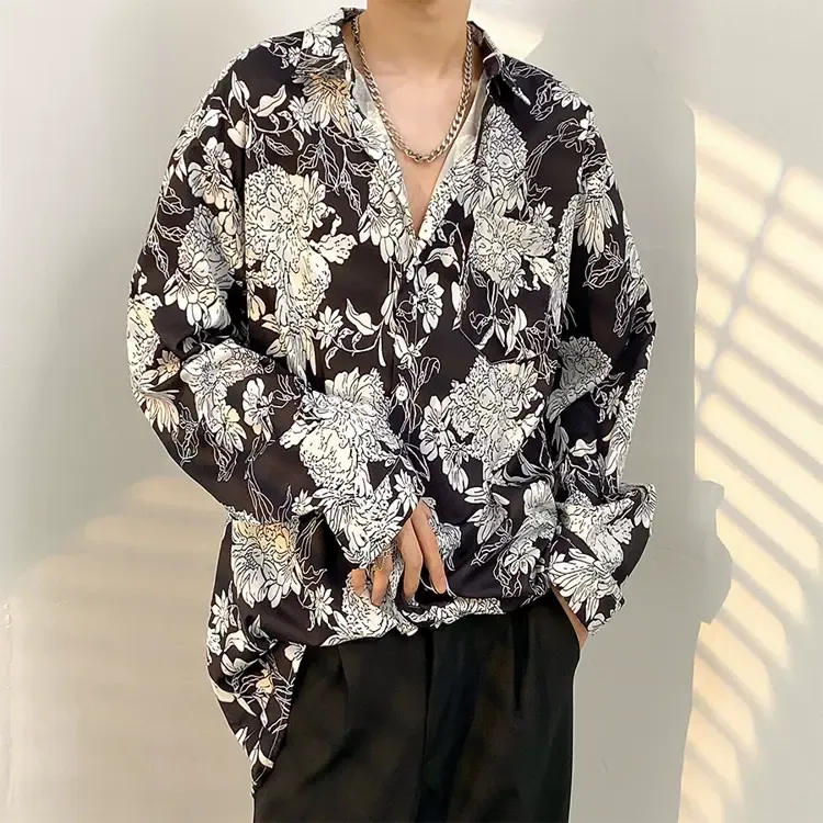 Men's Vintage Print Long Sleeve Button-Up Shirt - Multicolor K - 3XL - image 12
