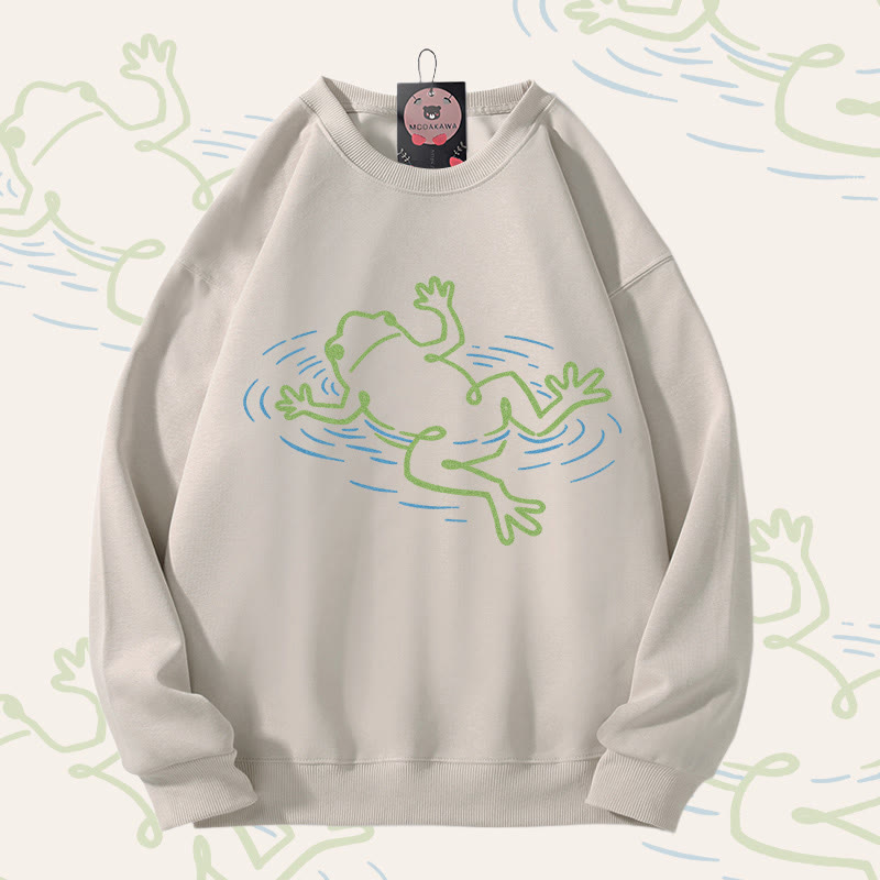 Floating Frog Graphic Unisex Sweatshirt - Light Beige - 5XL - image 2