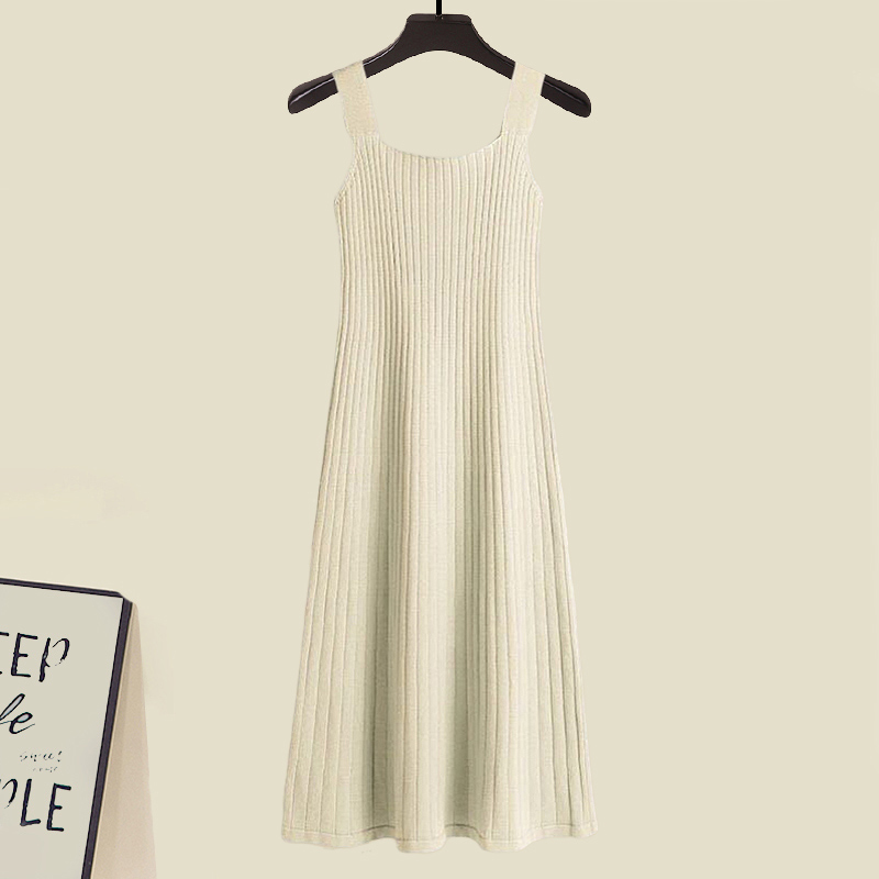 Irregular Short Sweater Slip Dress Matching Outfit - Apricot Dress - 2XL - image 6