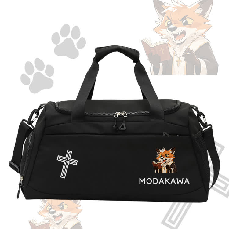 Fox Reading Book Graphic Modakawa Large Capacity Sports Gym Duffel Bag - Black - 55*28*26 cm - image 3