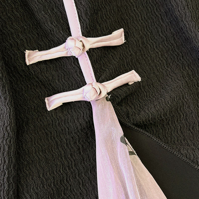 Vintage Buckle Hollow Out Top Letter Print Pantskirt - image 7