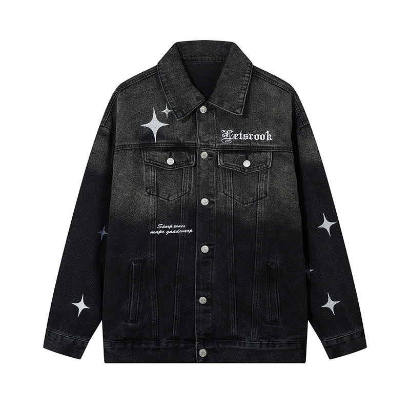 Star Print Gradient Denim Jacket Wide Leg Jeans Two Pieces Set - Jacket B - XL - image 4