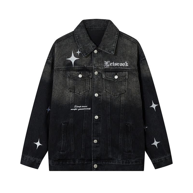 Star Print Gradient Denim Jacket Wide Leg Jeans Two Pieces Set - Jacket B - XL - image 4