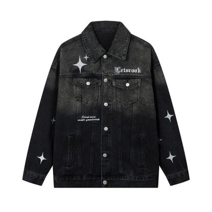 Star Print Gradient Denim Jacket Wide Leg Jeans Two Pieces Set - Jacket B - XL - image 4