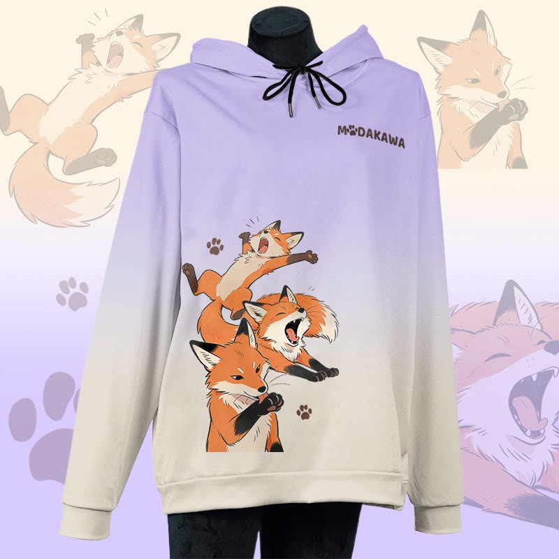 MODAKAWA Lazy Fox Graphic All Over Print Pullover Hoodie - Purple - 6XL - image 3