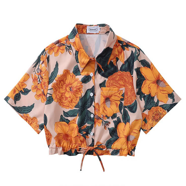 Vintage Print Short Sleeve Button-Up Shirt - Multicolor R - L - image 19