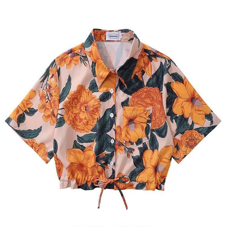Vintage Print Short Sleeve Button-Up Shirt - Multicolor R - L - image 19