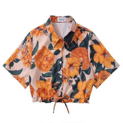 Vintage Print Short Sleeve Button-Up Shirt - Multicolor R - L - image 19
