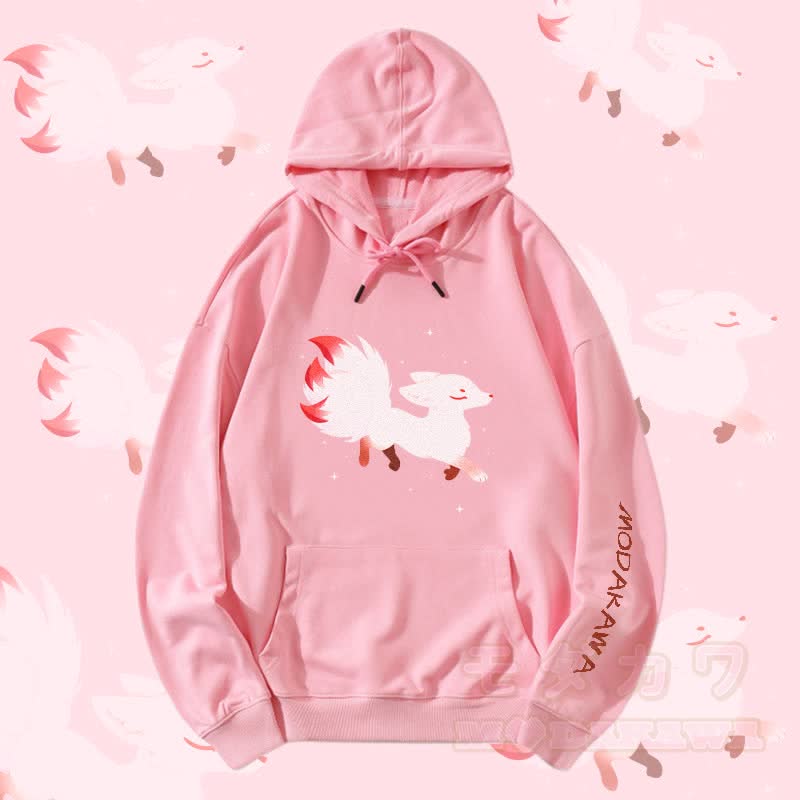 MODAKAWA Nine-tailed Fox Graphic Streetwear Pullover Hoodie - Pink - 5XL - image 4