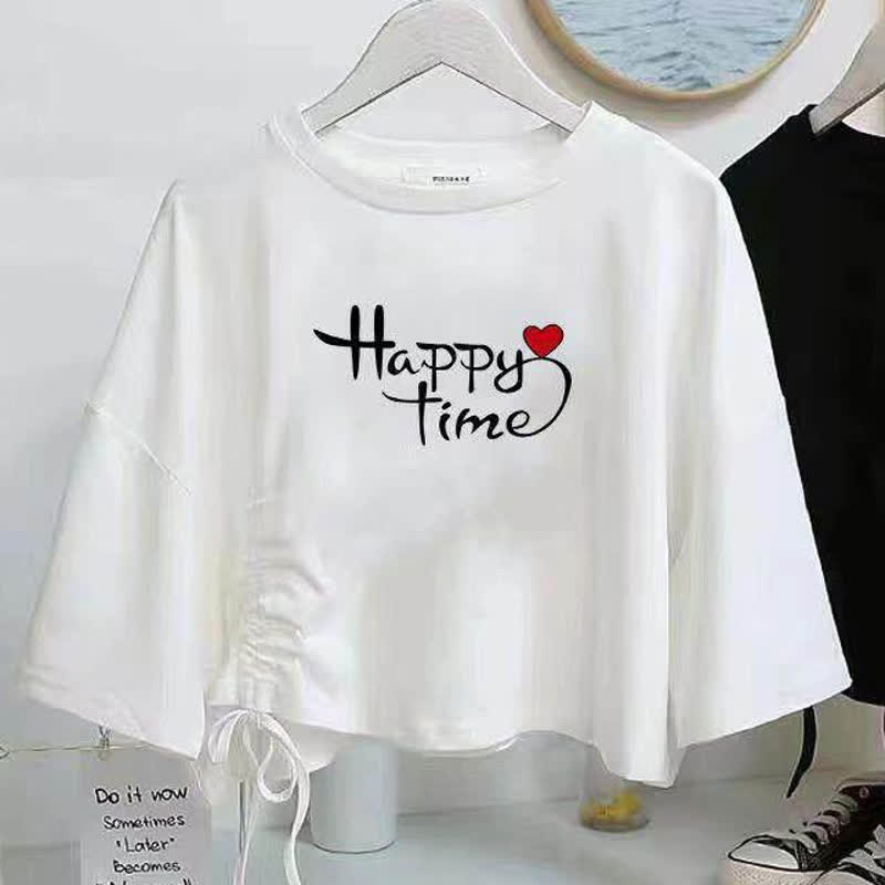  College Style Print Short Sleeve T-shirt Irregular Tulle Skirt Two Pieces Set - Top C - XL - image 13
