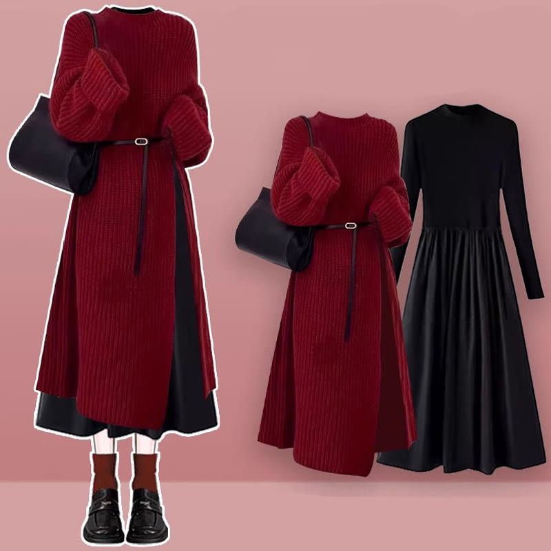 Knit Sweater Dress Black Dress Two Pieces Set - Set D - XL - image 4