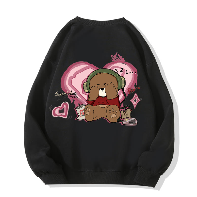 MODAKAWA COUNTDOWN Cover Eyes Bear Graphic Unisex Sweatshirt - Black - 5XL - image 5