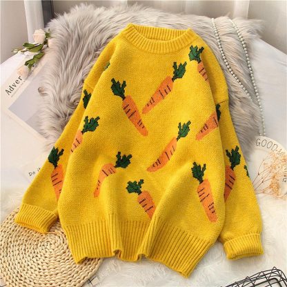 Loose Cartoon Carrot Print Long Sleeve Sweatshirt - Yellow - XL - image 3