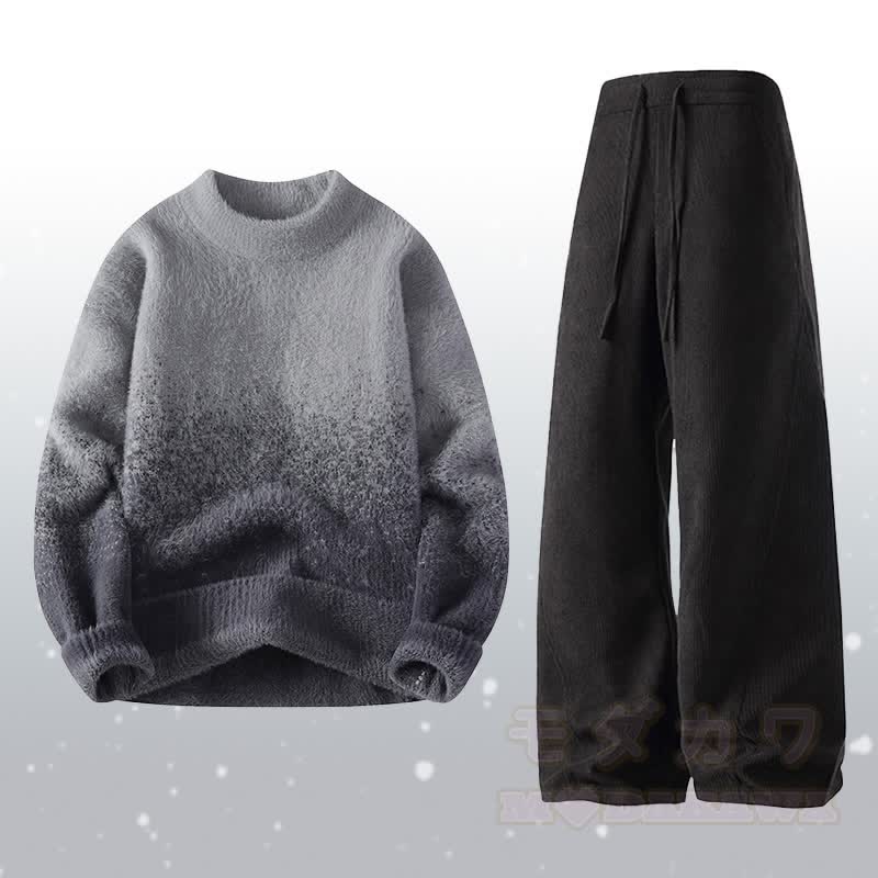 Gradient Knit Fuzzy Sweater Corduroy Pants Two Pieces - Set F - 4XL - image 6