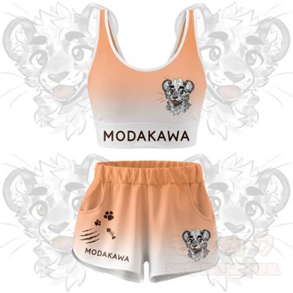 MODAKAWA X atka Tiger Graphic Crop Tank Sport Top Shorts Bikini Matching Outfit - Orange Set - 5XL - image 13