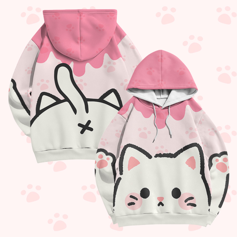 Cat Graphic Modakawa Pullover Hoodie - Pink - 6XL - image 4