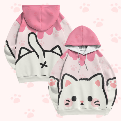 Cat Graphic Modakawa Pullover Hoodie - Pink - 6XL - image 4