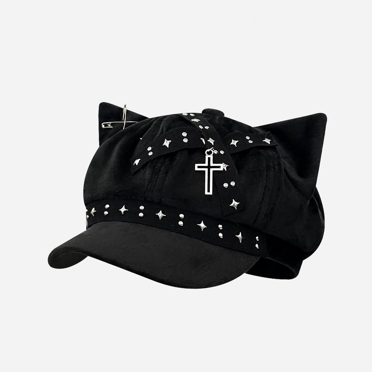 Black Cat Ear Gothic Y2K Beret - L - M(56-58cm) - image 13