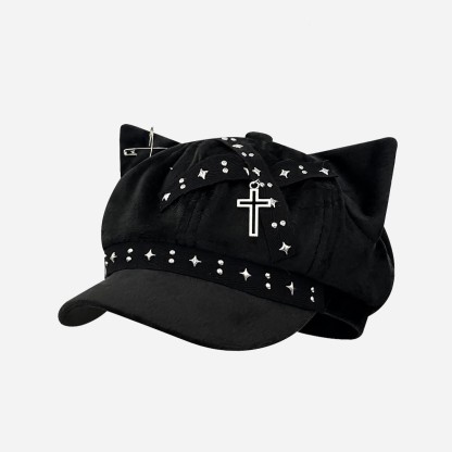 Black Cat Ear Gothic Y2K Beret - L - M(56-58cm) - image 13