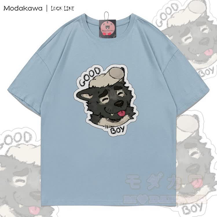 MODAKAWA X LUCK LIKE GOOD BOY Porto Graphic 100% Cotton T-shirt - Light Grey Blue - 5XL - image 5