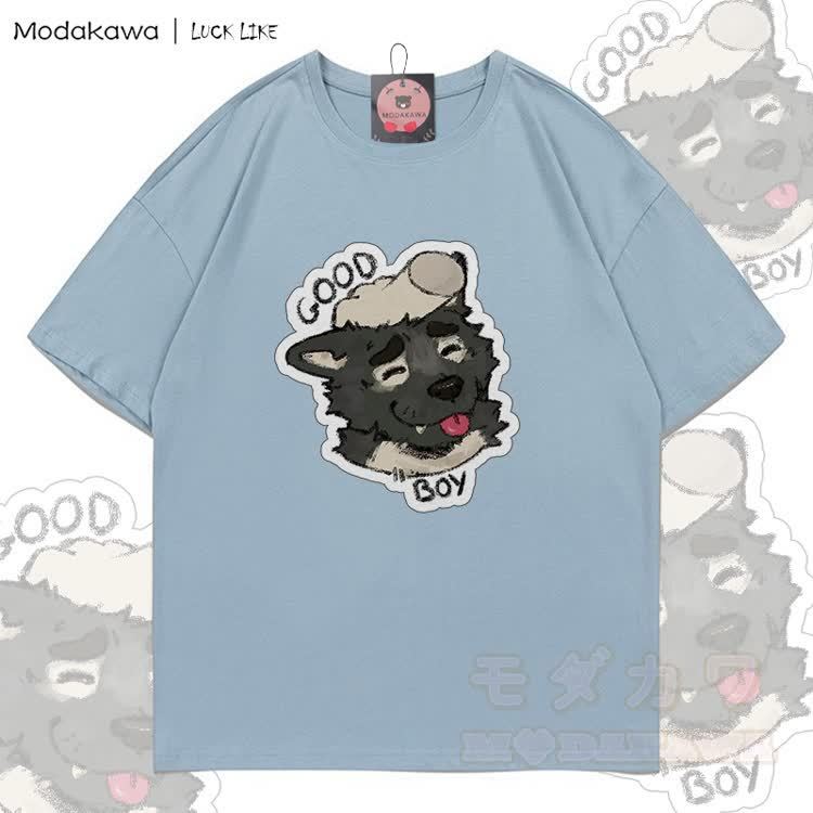 MODAKAWA X LUCK LIKE GOOD BOY Porto Graphic 100% Cotton T-shirt - Light Grey Blue - 5XL - image 5