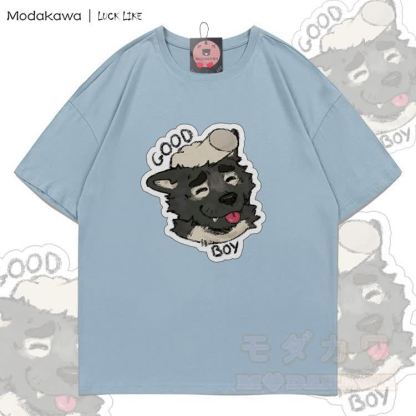 MODAKAWA X LUCK LIKE GOOD BOY Porto Graphic 100% Cotton T-shirt - Light Grey Blue - 5XL - image 5