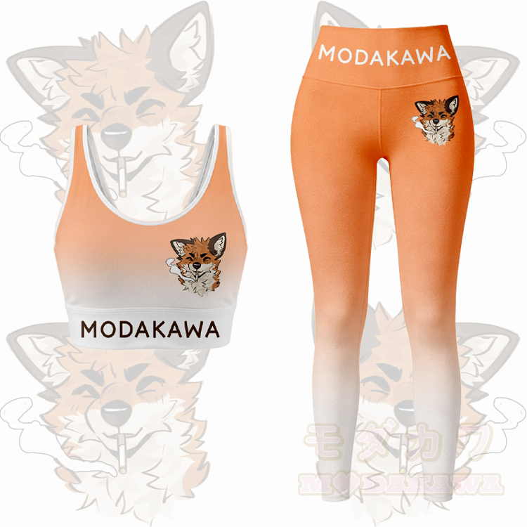 MODAKAWA X atka Smoking Fox Graphic Gradient Sports Bra Top Leggings Matching Outfit - Orange Set - 5XL - image 11
