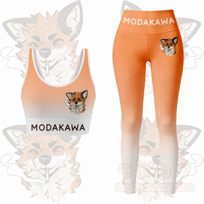 MODAKAWA X atka Smoking Fox Graphic Gradient Sports Bra Top Leggings Matching Outfit - Orange Set - 5XL - image 11