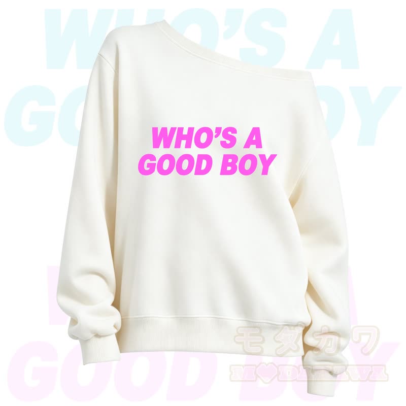 MMODAKAWA Who's A Good Boy Slant Shoulder Long Sleeve Sweatshirt - White - 3XL - image 5