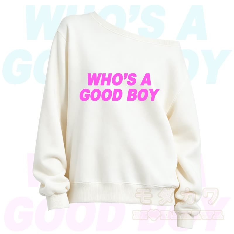 MMODAKAWA Who's A Good Boy Slant Shoulder Long Sleeve Sweatshirt - White - 3XL - image 5