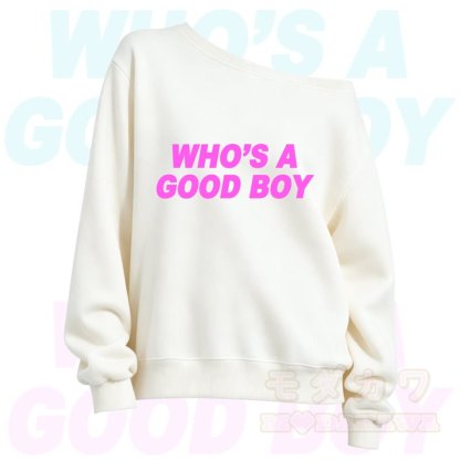 MMODAKAWA Who's A Good Boy Slant Shoulder Long Sleeve Sweatshirt - White - 3XL - image 5
