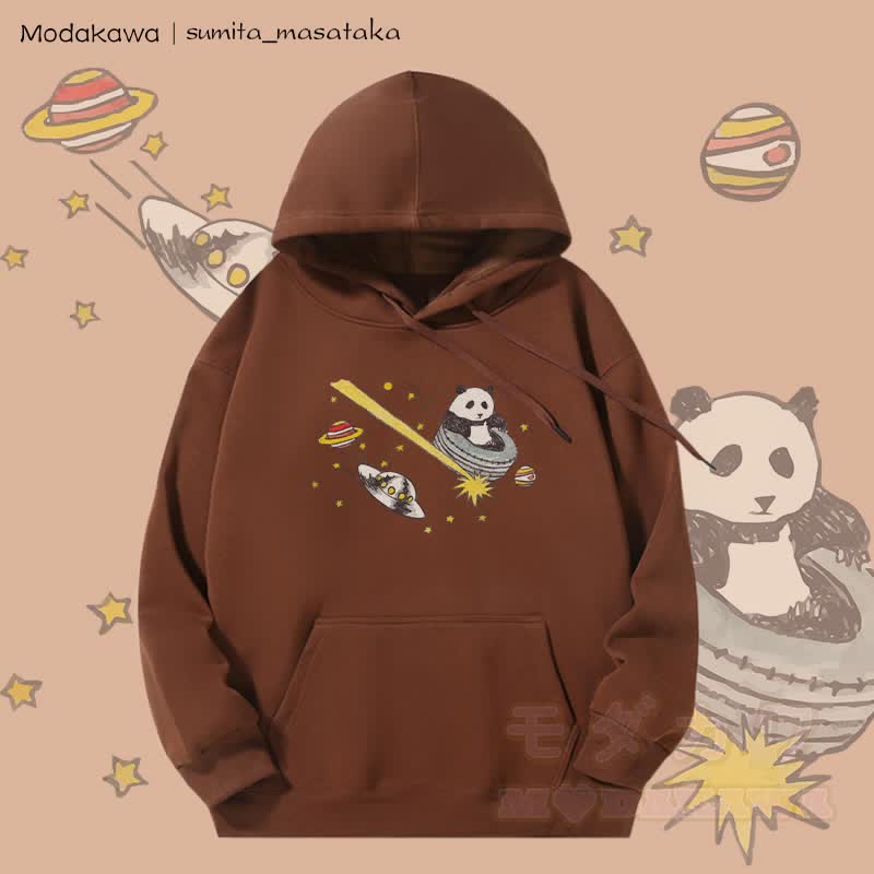 MODAKAWA X sumita_masataka Cosmic Panda Journey Graphic Fleece Lined Hoodie - Brown - 5XL - image 3