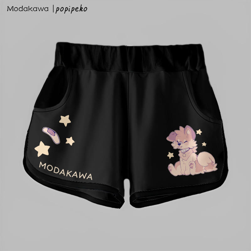 MODAKAWA X popipeko Gradient Tongue-out Puppy Graphic Shorts - Black - 5XL - image 7