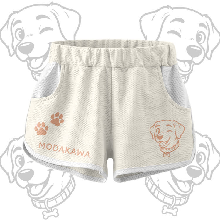 Happy Puppy Graphic Crop Tank Sport Top Shorts Bikini Modakawa Matching Outfit - Beige Shorts - 5XL - image 8