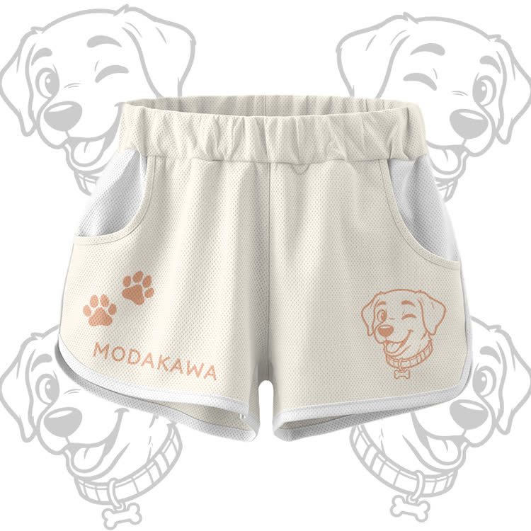 Happy Puppy Graphic Crop Tank Sport Top Shorts Bikini Modakawa Matching Outfit - Beige Shorts - 5XL - image 8