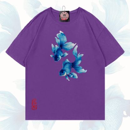 MODAKAWA Fish Graphic 100% Cotton T-shirt - Purple - 5XL - image 19