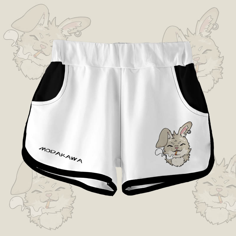 MODAKAWA Gradient Smoking Bunny Graphic Shorts - White - 5XL - image 4