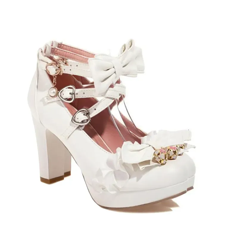 Sweet Lace Bow Lolita Mary Janes Shoes - White - 43 - image 10
