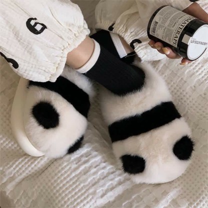 Lovely Cartoon Panda Fuzzy Ball Plush Slippers - image 6