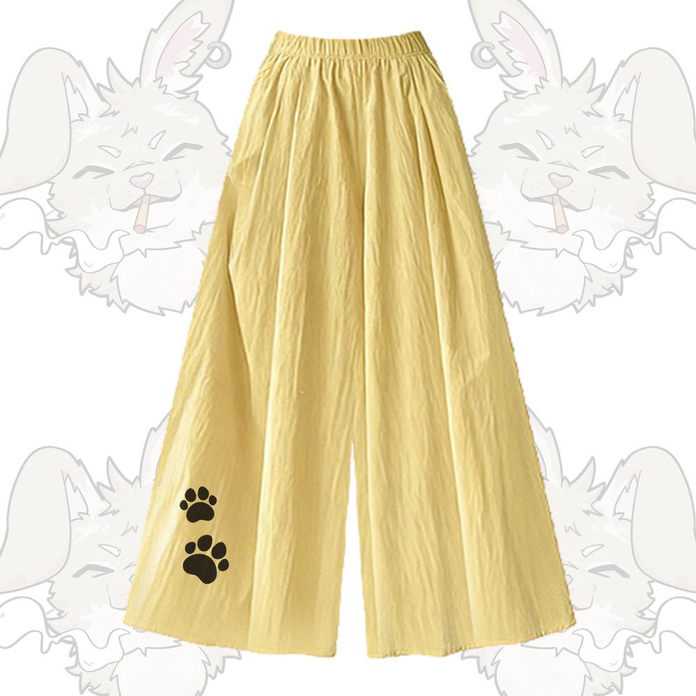 Nabi Smoking Puppy Graphic U-Neck T-shirt Wide Leg Pants Modakawa Matching Outfit - Yellow Pants - XL - image 5