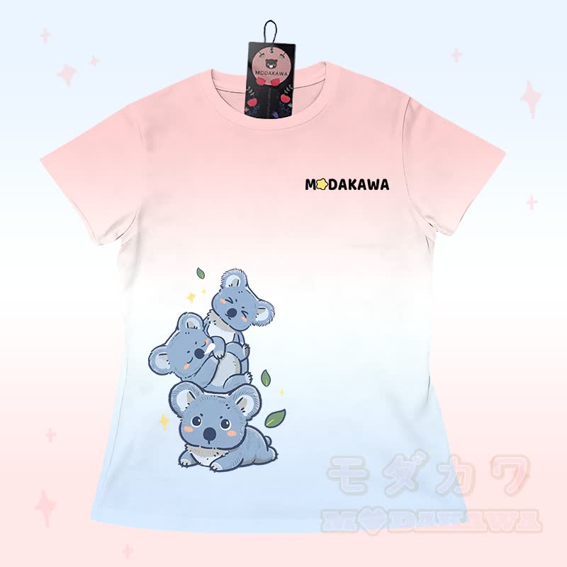 Gradient Koala Graphic T-shirt Letter Graphic Shorts Modakawa Matching Outfit - Pink T-shirt - 5XL - image 4