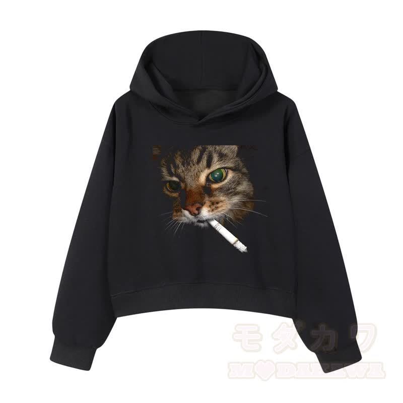 Cool Smoking Cat Print Hoodie Leopard Overalls Two Pieces Set - Top - 3XL - image 9