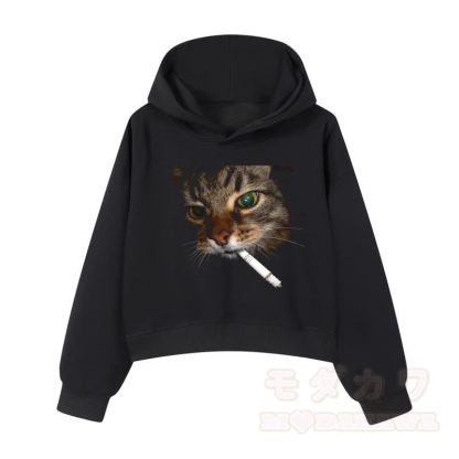 Cool Smoking Cat Print Hoodie Leopard Overalls Two Pieces Set - Top - 3XL - image 9