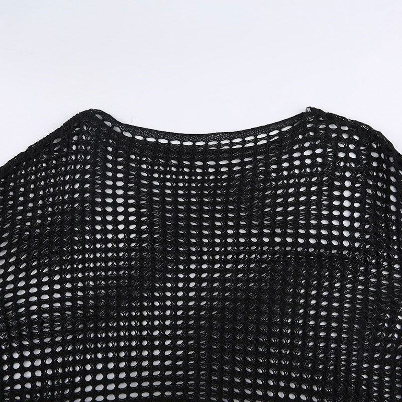 Loose Hollow Out See Through Mesh Crochet Crop Top - image 6