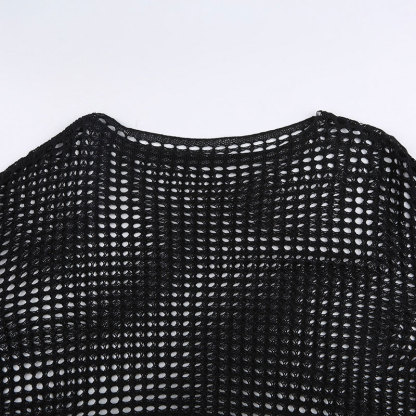 Loose Hollow Out See Through Mesh Crochet Crop Top - image 6