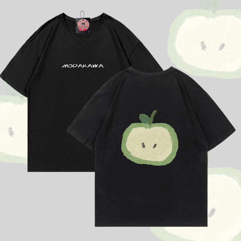Green Apple Graphic Modakawa Cotton T-shirt - Black - 5XL - image 4