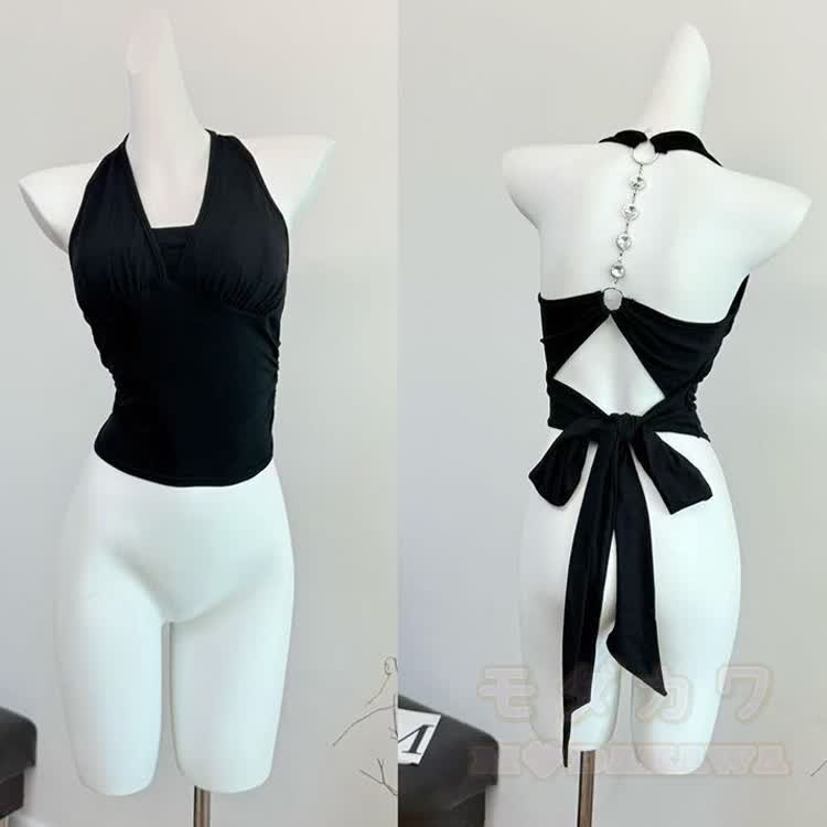 Bow Chain Backless Halter Top - image 11