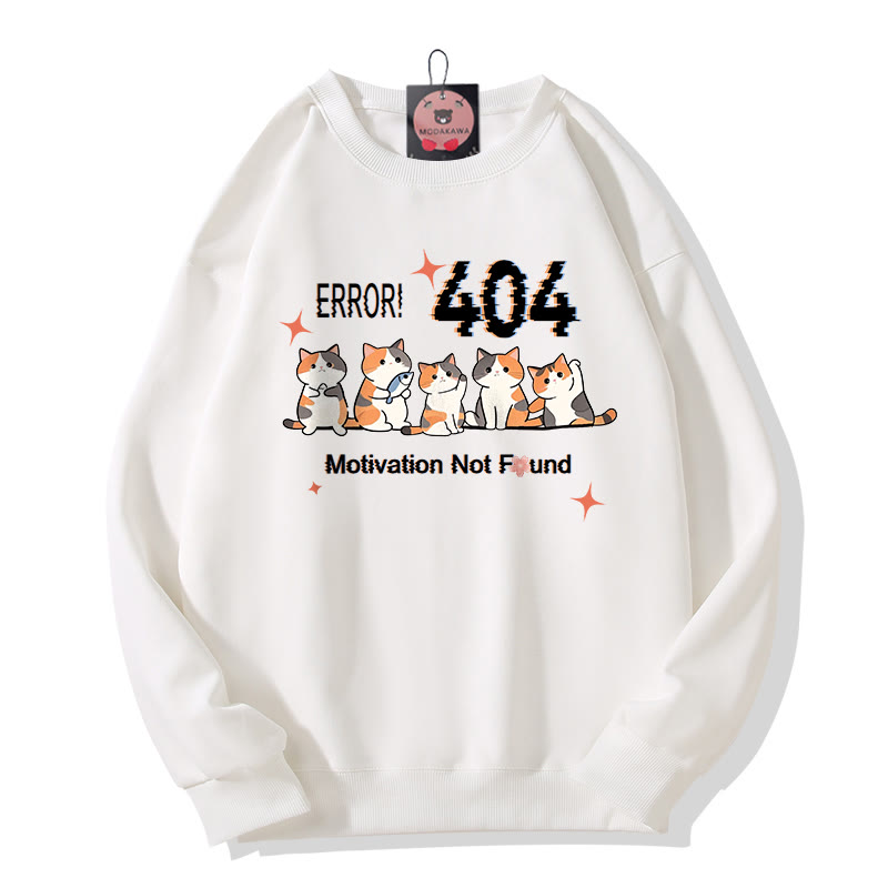 ERROR 404 MOTIVATION NOT FOUND Kitty Print Round Collar Sweatshirt - White - 5XL - image 3
