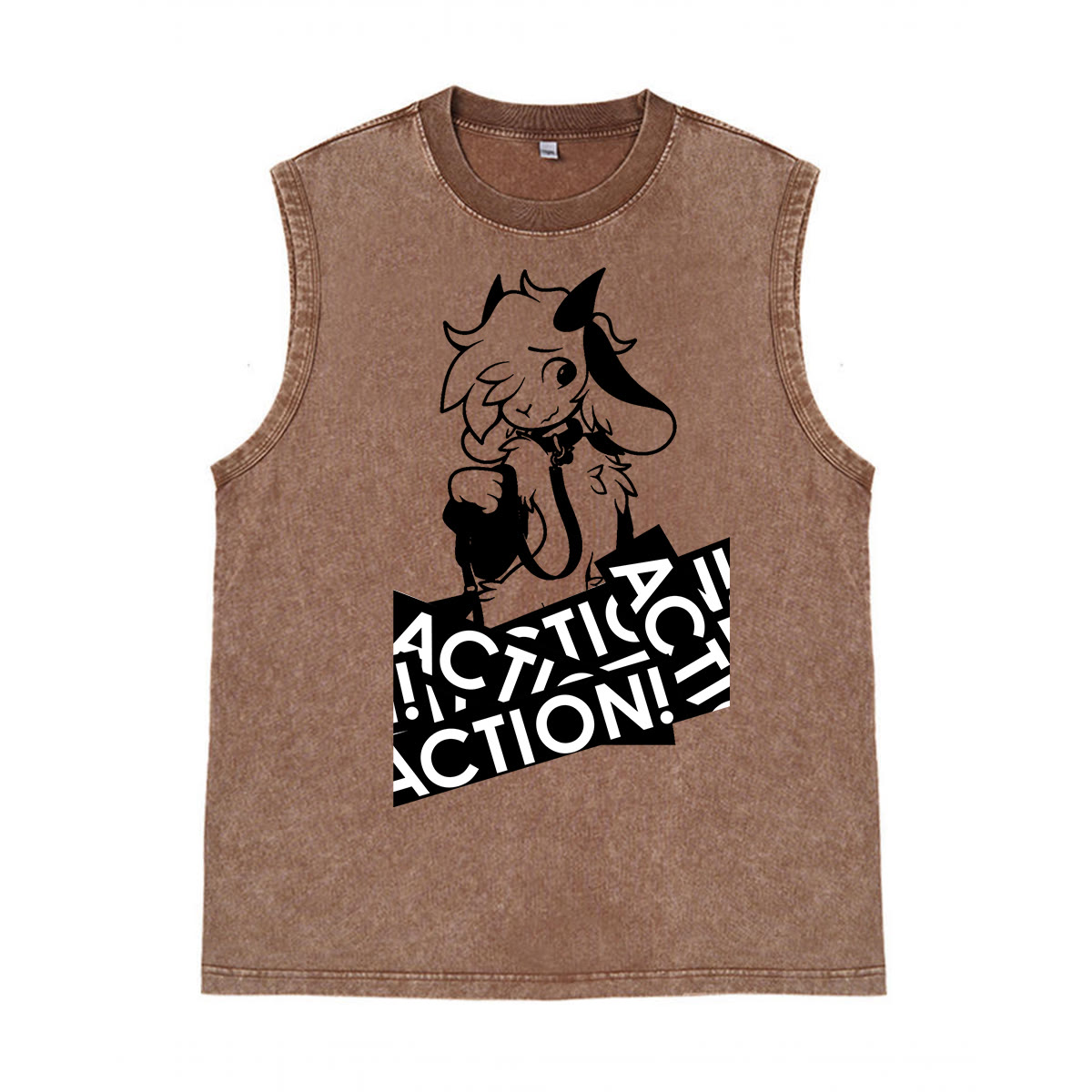 MODAKAWA X zarckets Anime Goat Graphic Unisex Vintage Washed Sleeveless T-shirt - Brown - 2XL - image 6