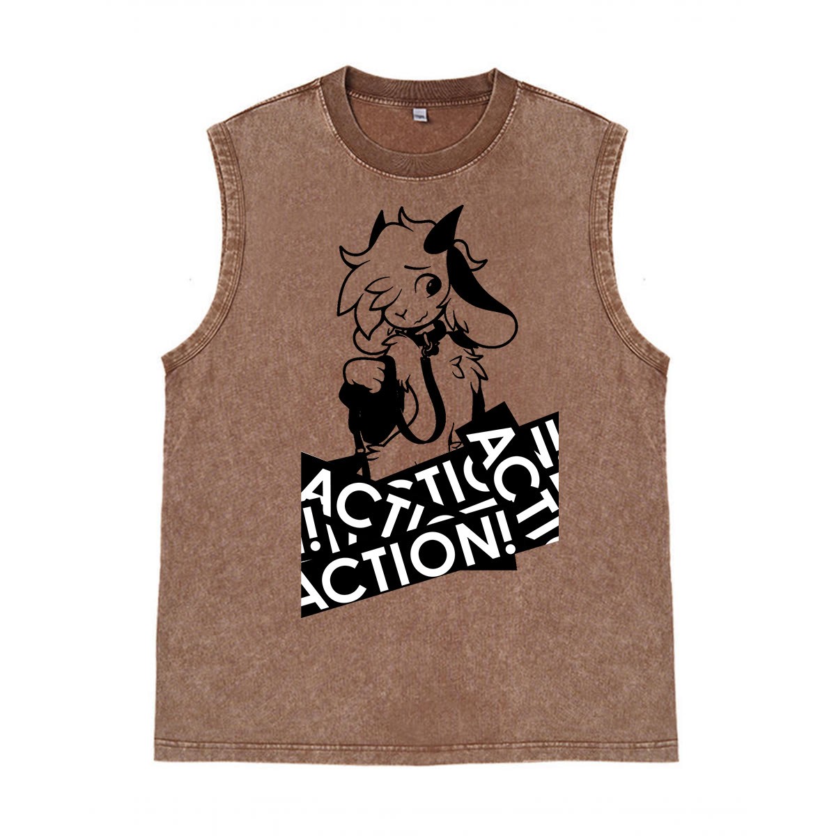 MODAKAWA X zarckets Anime Goat Graphic Unisex Vintage Washed Sleeveless T-shirt - Brown - 2XL - image 6